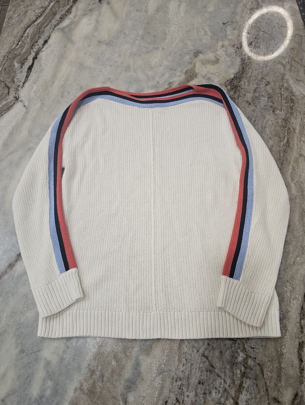 T by Talbots Striped Boat Neck Sweater Medium Cream Nautical Knit